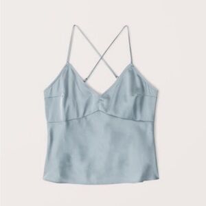 Blue Satin V-Neck Crossback Tank